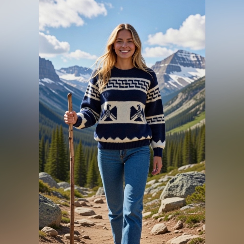 Vintage COWICHAN Eagle Full-Zip Heavy Knit Sweater Cowichan Sweater Ski